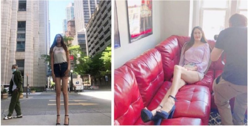 The girl becomes famous thanks to the length of her legs: they are the longest in the world