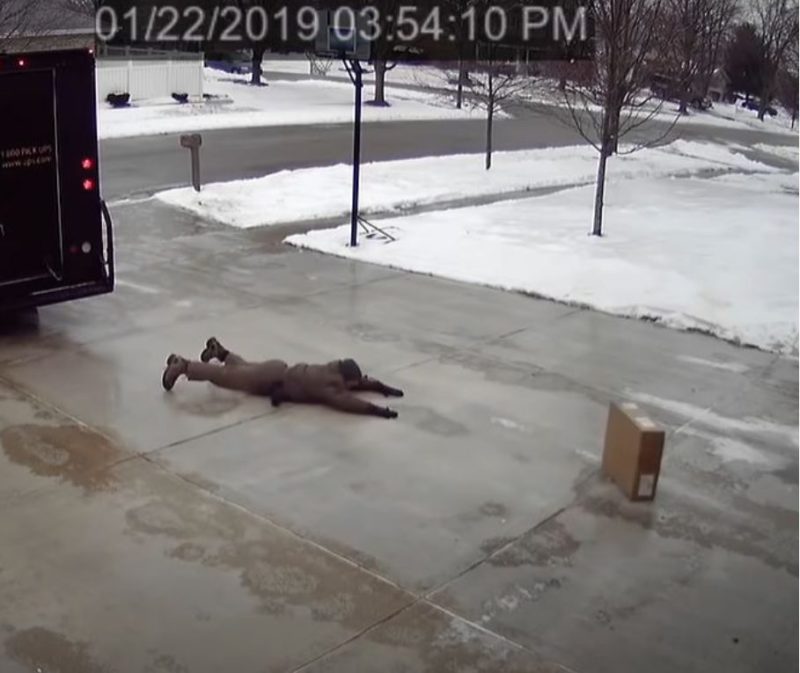UPS driver uses ilarious and clever method to deliver package on icy driveway