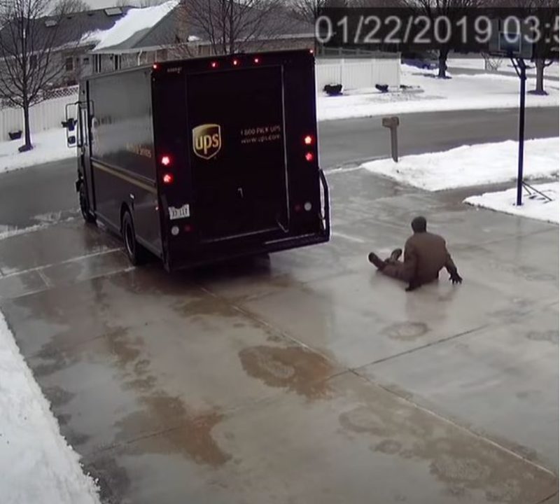 UPS driver uses ilarious and clever method to deliver package on icy driveway