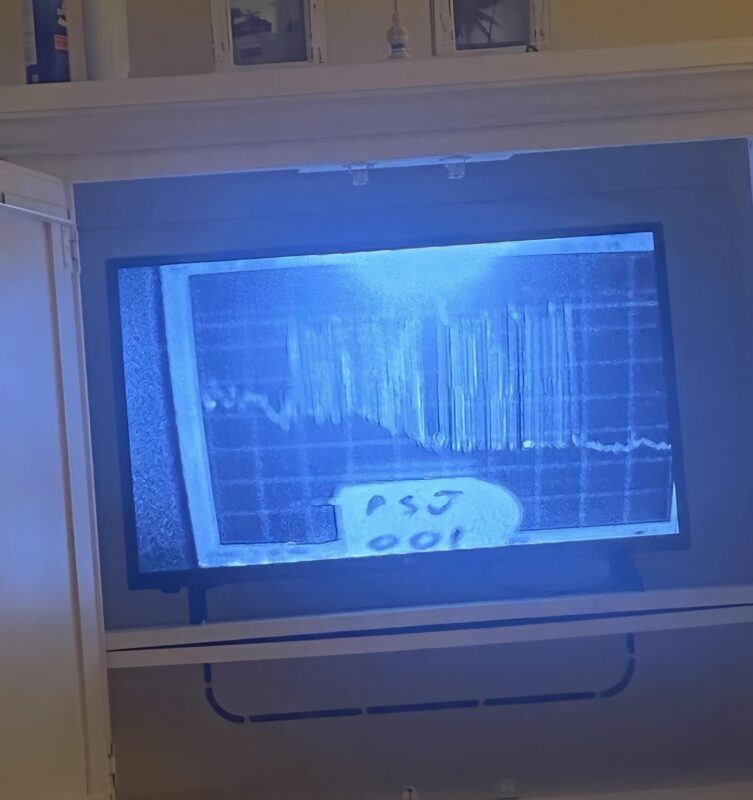 It was late at night, and I was watching the news when suddenly the image disappeared, and the screen went black for a moment