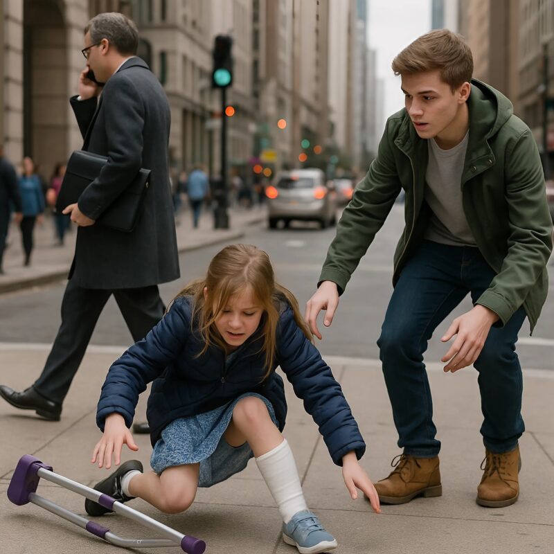 He knocked away her crutch like it was just a stick and kept walking