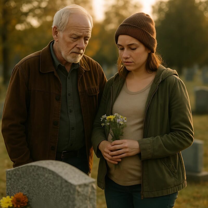 She stood by the grave holding wildflowers in her hands։ She was pregnant tired…