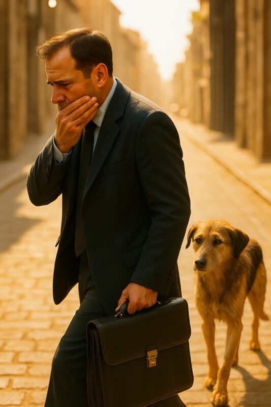 A stray dog kept following a man barking at him and acting strangely: when the man found out the reason for this behavior he was simply horrified