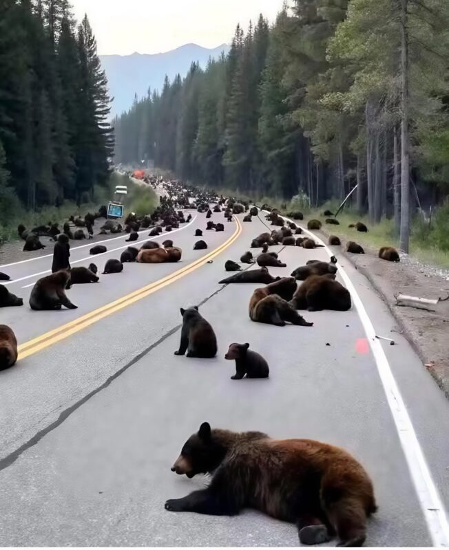 We were driving home after work and right in the middle of the street saw a dozen bears: we were shocked when we learned the reason
