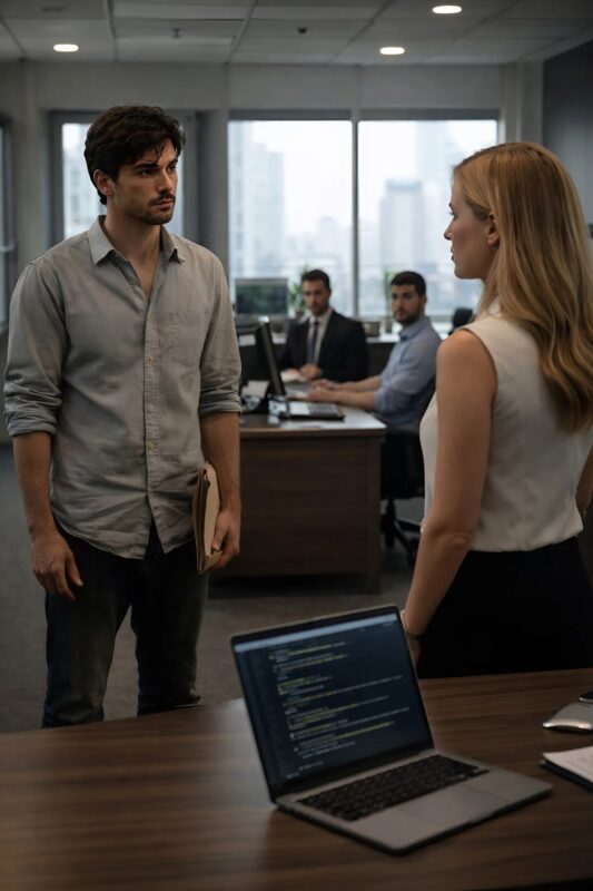 A young man in worn-out clothes walked into the office asking for a job, and no one expected that the director’s daughter’s decision would turn the entire business center upside down and silence even the most arrogant employees