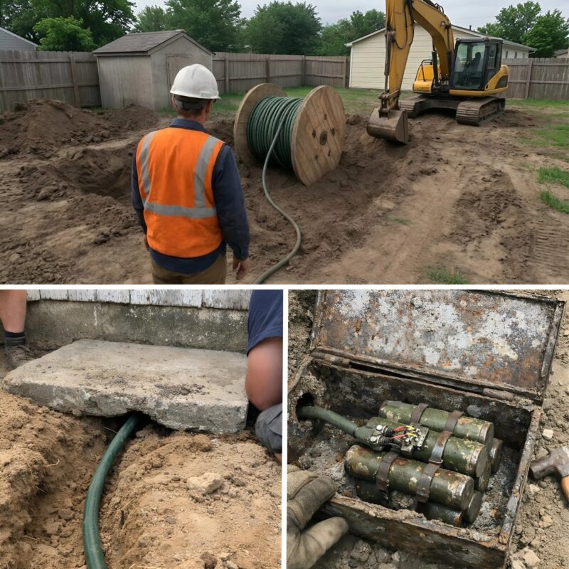 My crew dug up a massive wooden spool, we followed the cable running deep underground and, realizing what we had encountered, we immediately called 911 in sheer terror!