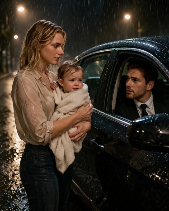 “Please… my daughter is sick. Just give us a ride a little…” The millionaire coldly refused to help the woman with the baby in the pouring rain and, without hesitation, left her alone on the street…