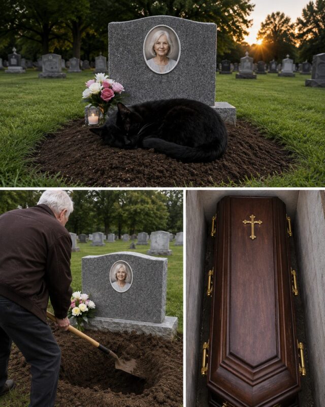After an elderly woman passed away, her cat kept visiting his owner's grave for months, stubbornly digging up the soil around the headstone every night