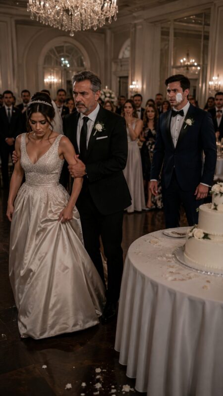 While cutting the wedding cake, the bride playfully smeared a bit of cream on the groom's cheek, but he suddenly flew into a rage and struck her