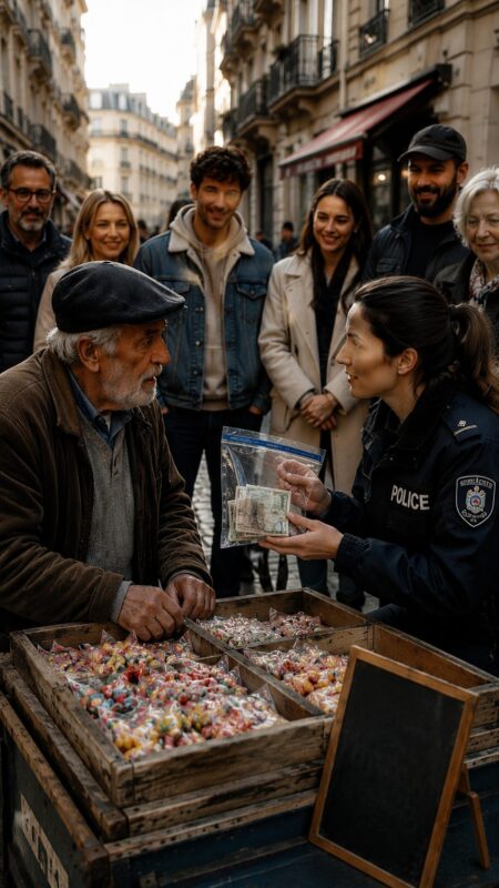 The elderly vendor had almost sold all of his goods to a young couple and did not notice that he had received a counterfeit bill
