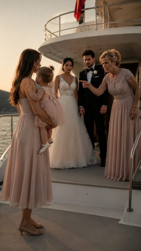 During a family celebration, a mother pushed her daughter and young granddaughter into the freezing water beside a marina dock